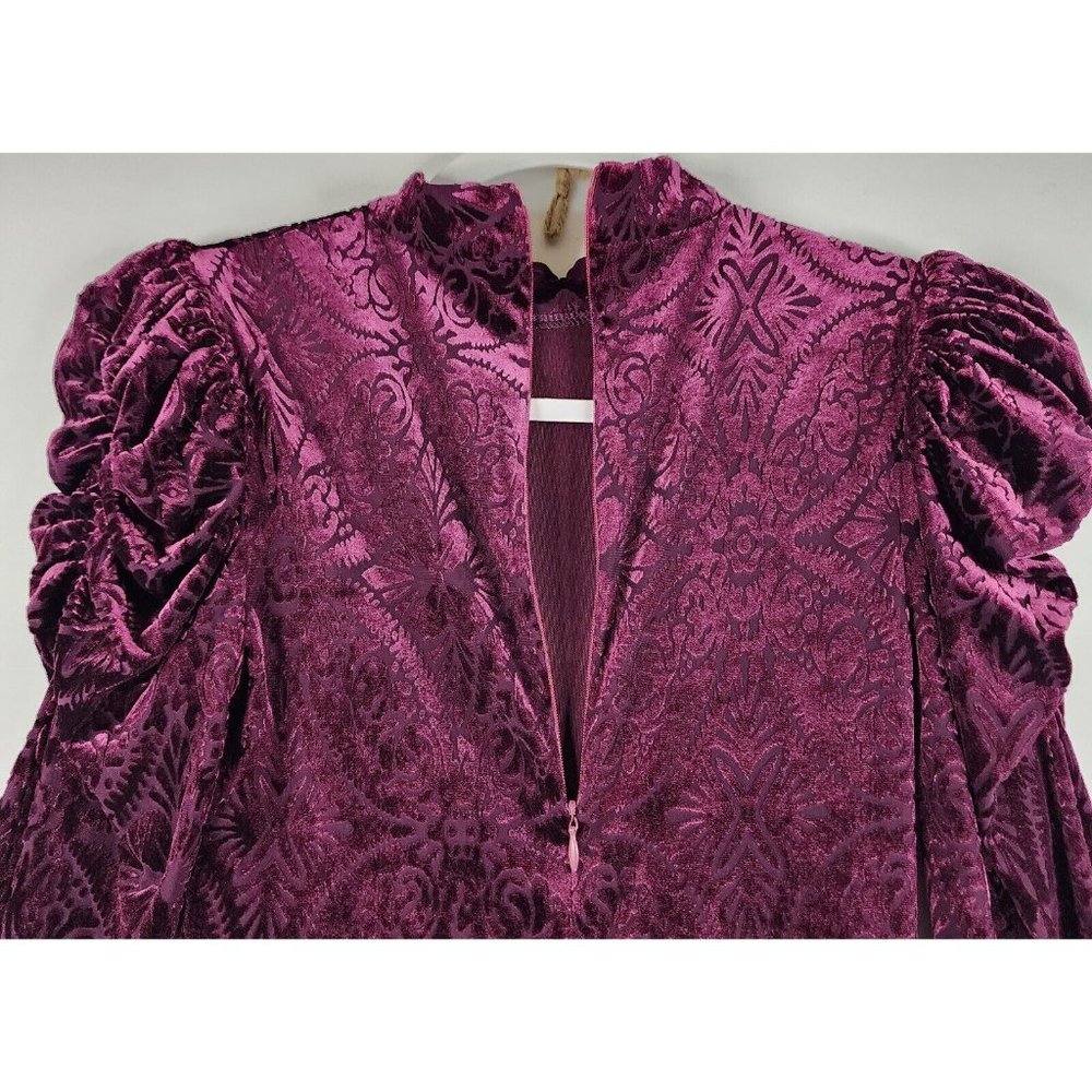 Vici Dress Womens XS Wine Velvet Victoria Anne Puff Shoulder High Low Midi - Picture 8 of 16